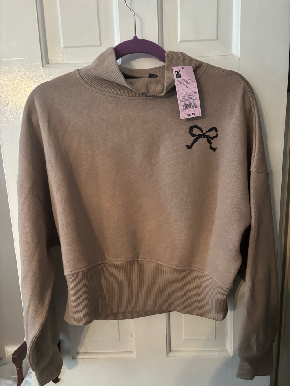wild fable Beige Sweatshirt with Black Bow Motif